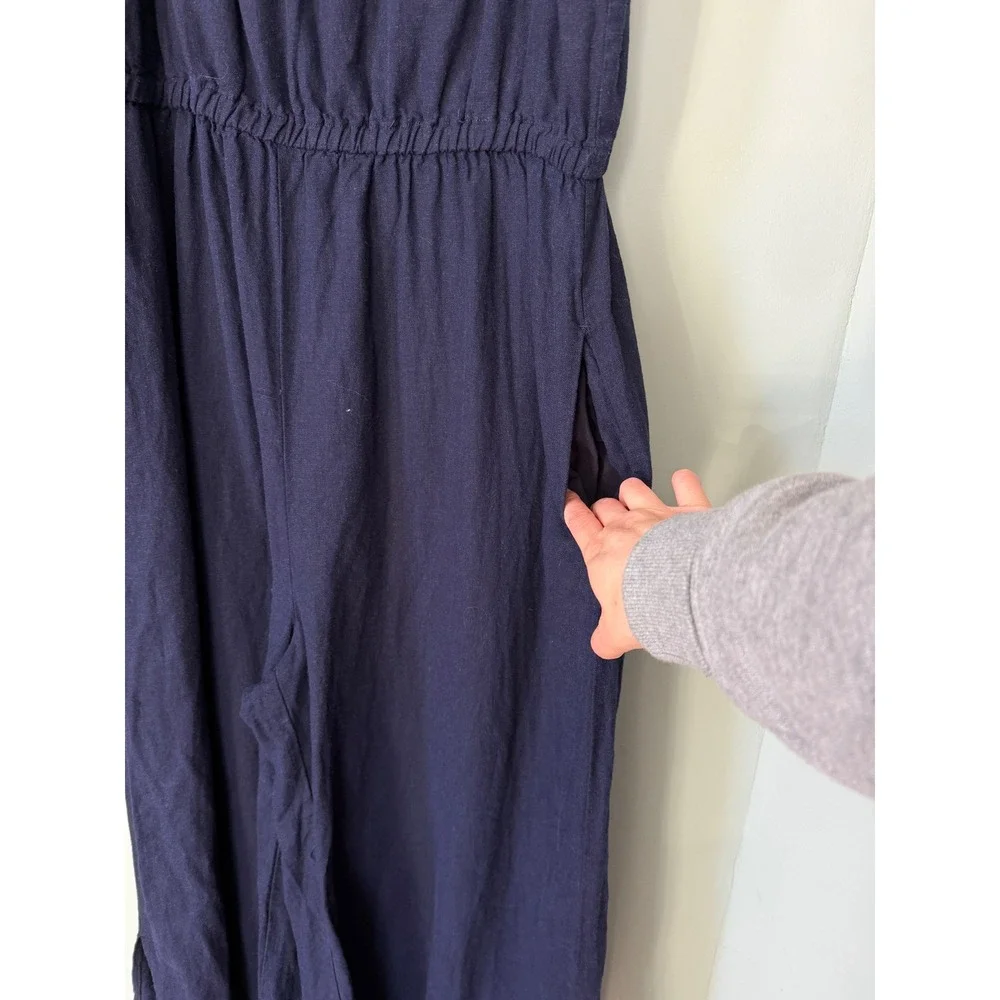 Haute Hippie Sleeveless Linen Blend Wide‎ Leg Jumpsuit Navy Blue XL NWOT
